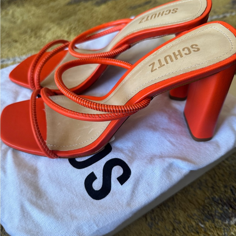 SCHUTZ Orange Heeled Sandals with Block Heel